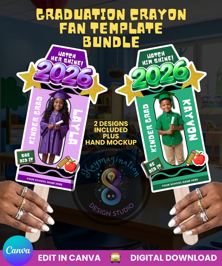 graduation crayon fan template, kindergarten graduation fan, 2026 graduation template, editable graduation fan, canva graduation template, printable grad fan, kindergarten grad 2026, graduation party favor, custom photo graduation, preschool graduation te