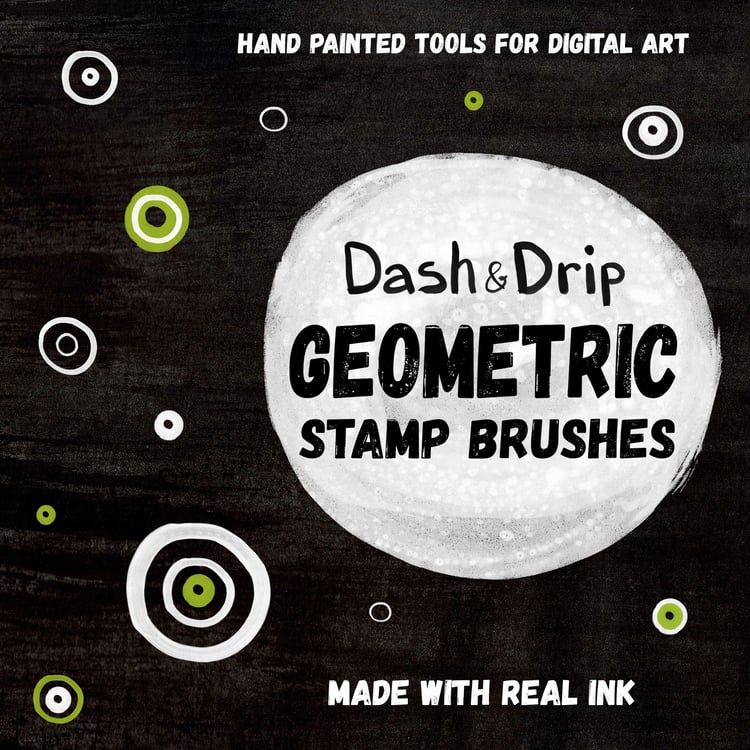 Hand Painted Tools for Digital Art. Made with Real INK. Dash & Drip Geometric Stamp Brushes - Stamp shapes - concentric circles