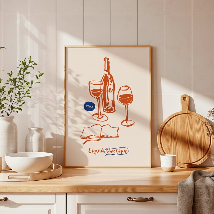 wine poster, kitchen wall art, liquid therapy print, bar cart decor, aesthetic kitchen print, wine illustration, modern kitchen art, minimalist wine poster, restaurant wall art, cocktail bar decor, foodie wall art, dining room decor, retro kitchen poster,