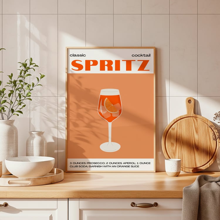 aperol spritz poster, cocktail recipe print, bar cart decor, kitchen wall art, italian cocktail art, drink illustration, home bar poster, modern kitchen decor, aesthetic kitchen print, restaurant wall art, printable wall art, mixology art, summer wall art