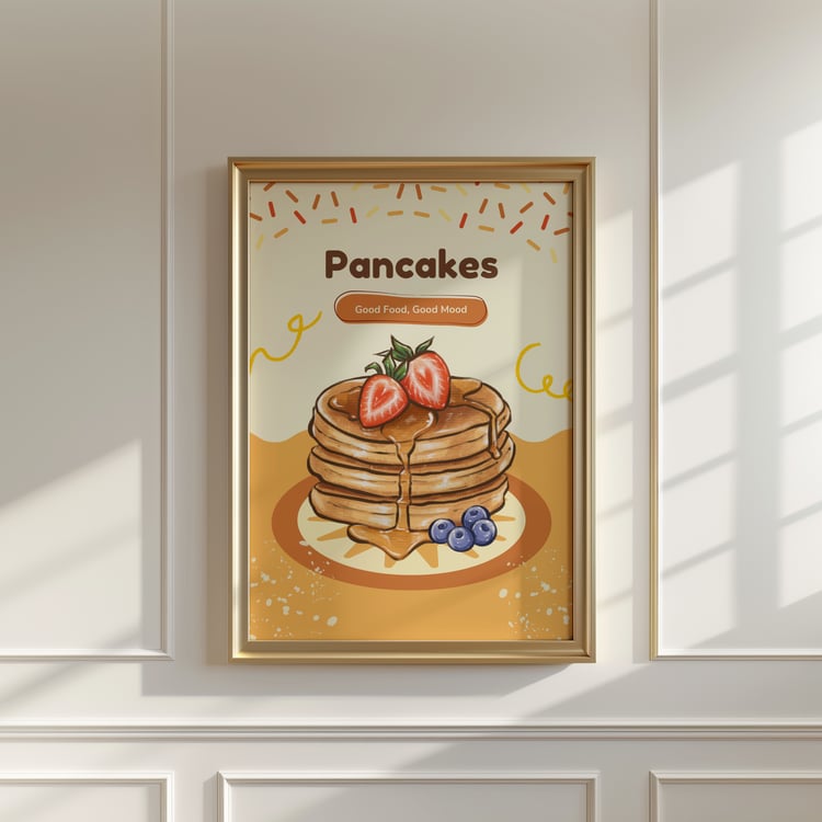 pancakes poster, breakfast wall art, kitchen decor, brunch wall art, food illustration, cafe wall art, aesthetic kitchen print, cute food poster, retro kitchen decor, printable wall art, foodie wall art, dining room decor, bakery decor, breakfast print, c