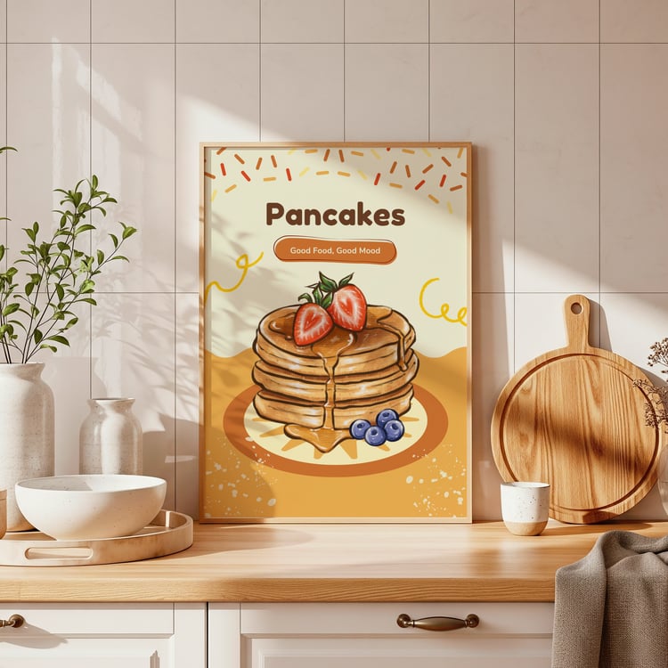 pancakes poster, breakfast wall art, kitchen decor, brunch wall art, food illustration, cafe wall art, aesthetic kitchen print, cute food poster, retro kitchen decor, printable wall art, foodie wall art, dining room decor, bakery decor, breakfast print, c
