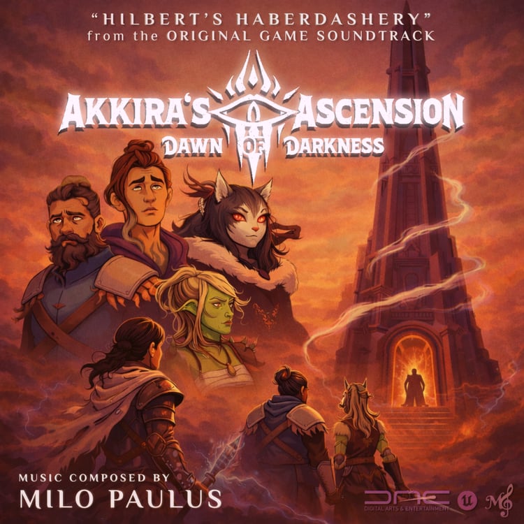 Akkira's Ascension: Dawn of Darkness (Original Game Soundtrack) second single release "Hilbert's Haberdashery" by Milo Paulus