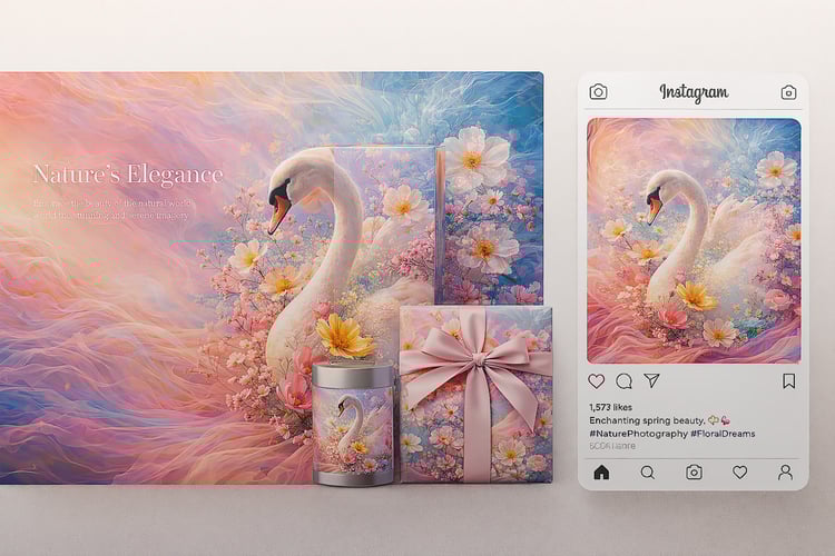 luxury branding template, swan floral art, feminine marketing graphic, rose gold branding, luxury call to action design, pastel floral ad template, high end digital art, elegant brand promotion, Pinterest marketing graphic, luxury social media template, p