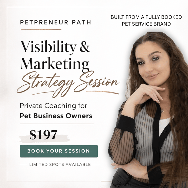 Petpreneur Path coaching strategy session for pet service businesses focused on branding and marketing growth.