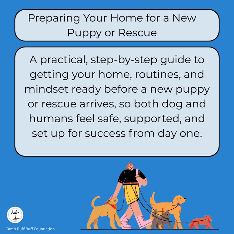 Preparing Your Home for a New Puppy or Rescue – free nonprofit guide for adopters, fosters, and shelters on calm transitions and safe home setup