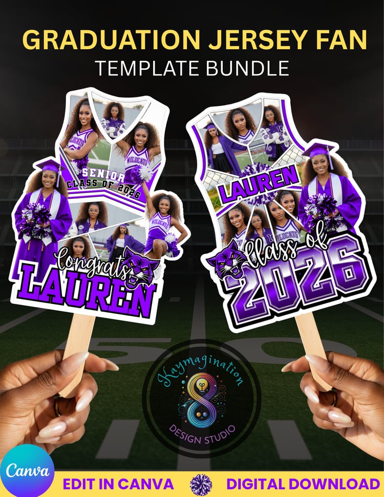 graduation template, class of 2026, senior 2026, purple graduation, cheer senior night, graduation fan template, jersey fan template, photo fan template, canva graduation template, editable graduation template, graduation printable, senior photo collage,