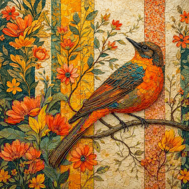 luxury wall art mockup mosaic bird artwork floral textile design autumn bird wall decor high resolution wall art 8k printable artwork luxury fabric design interior design mockup hotel lobby artwork modern hallway art floral curtain pattern designer home d