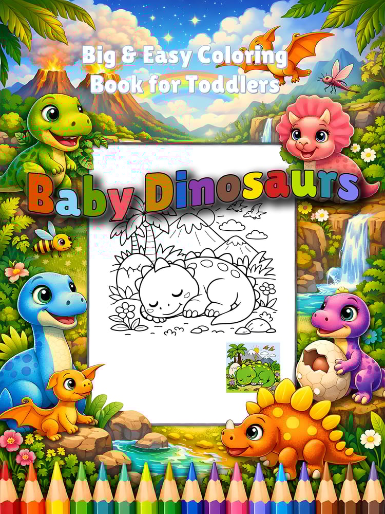 Baby dinosaurs coloring book for toddlers 2–4 🦕🎨. Big simple shapes, thick outlines, easy and fun coloring for preschool, home, and early learning.