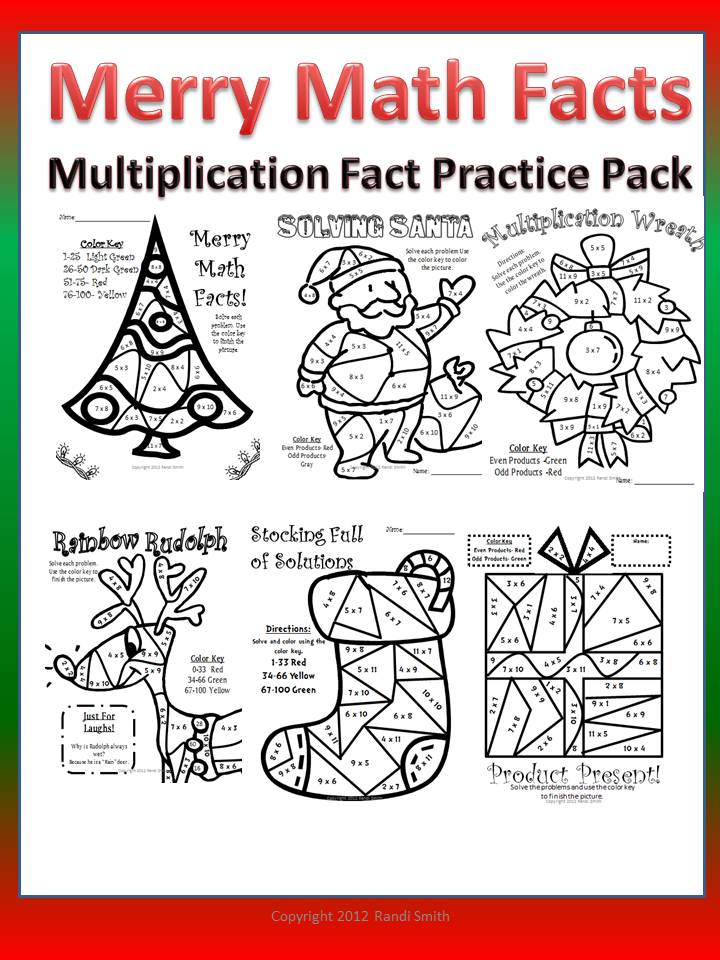 Merry Multiplication Facts-Color By Number Pack-Fun!!