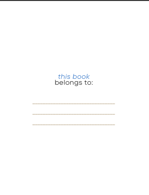 "Personalization page from My Daily Journal with elegant text this book belongs to: and blank line for name – clean black and white minimalist design for printable undated journal."