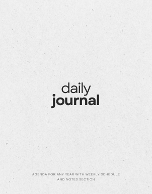"Cover of My Daily Journal – black and white minimalist design with text daily journal and agenda for any year with weekly schedule and notes section – clean, printable undated planner."