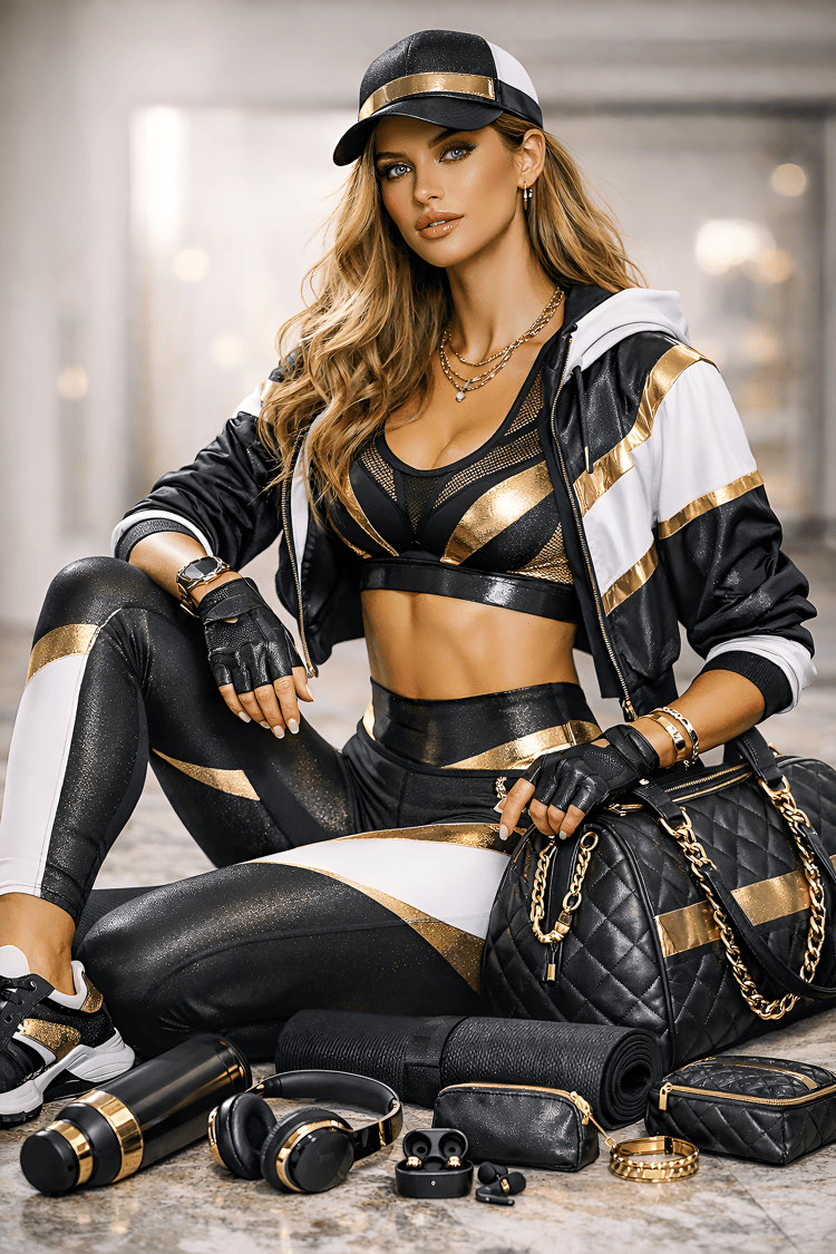 black and gold fashion luxury athleisure glam fitness editorial activewear high end sports fashion fitness lifestyle photos premium gym aesthetic luxury workout fashion black gold aesthetic fashion editorial images luxury sportswear female fitness glam hi