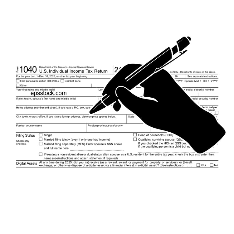 hand filling out form 1040