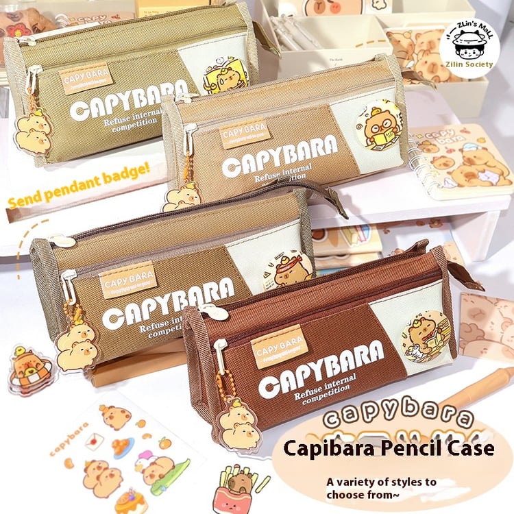 Capybara large capacity canvas pencil box with double-deck storage