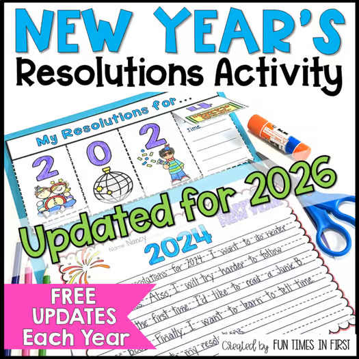 New Years 2026 Resolution Activities - Writing Bulletin Board Display Crown