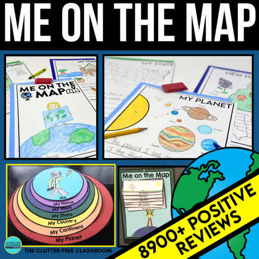 Me on the Map Activities Map Skills Worksheet and Globes 1st 2nd grade 3rd 4th