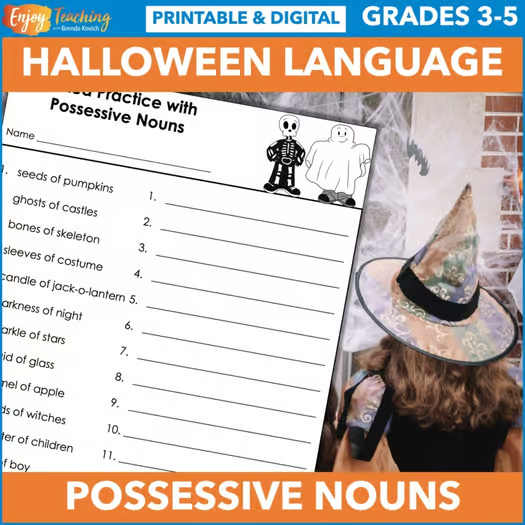 Halloween Language Arts Activities - Possessive Nouns 3rd, 4th, 5th Grade Fun