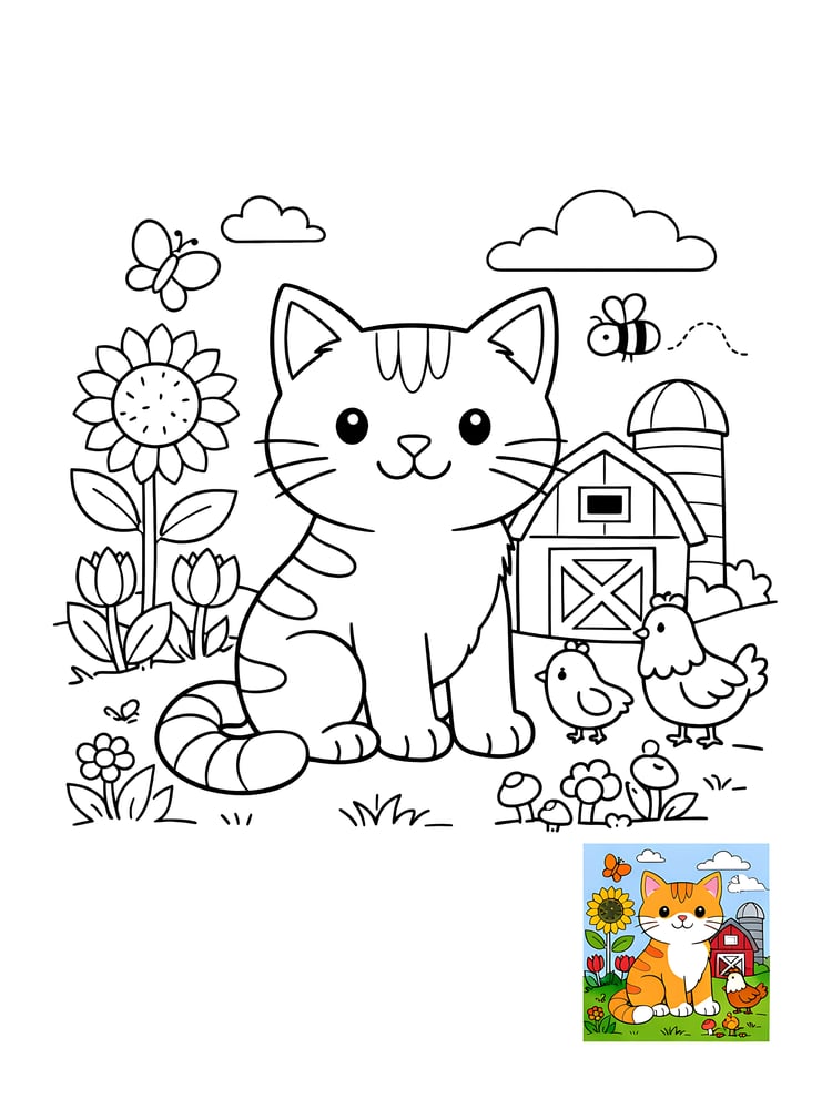 Cute farm animals & scenes – Easy preschool coloring pages with bold lines, perfect for toddlers’ early learning and fine motor skills.