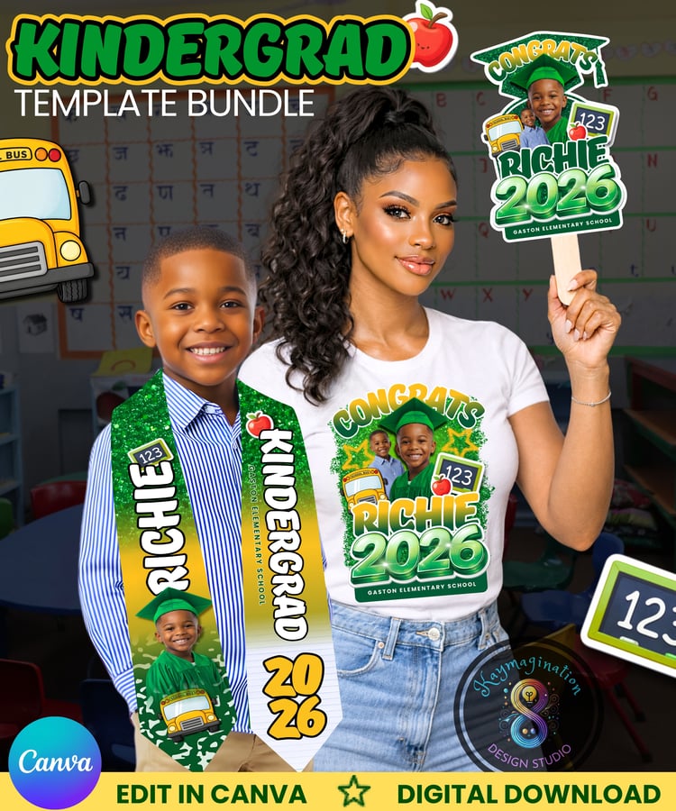 kinder grad template bundle, kindergarten graduation 2026, class of 2026 kindergarten, editable graduation template, canva graduation bundle, graduation shirt template, graduation stole template, graduation fan template, custom photo graduation, kindergar