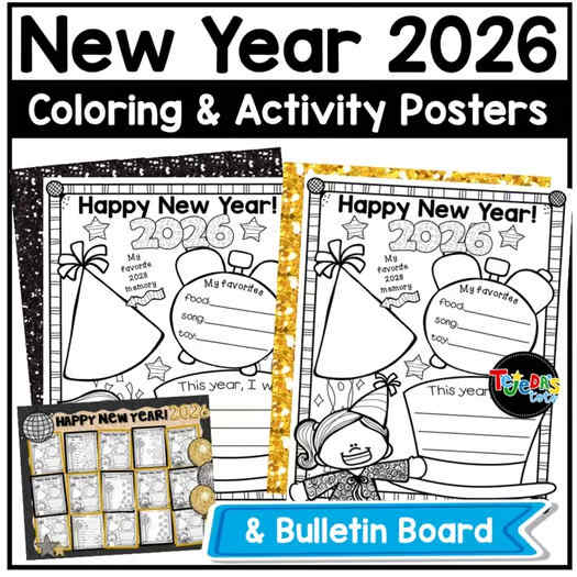 New Years 2026 Coloring Pages and New Year Bulletin Board Countdown Ball