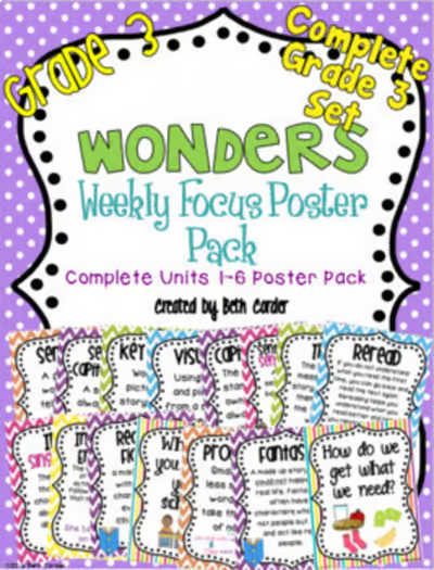 Third Grade Focus Wall Posters to Correlate with Wonders {UNITS 1-6 BUNDLE!}