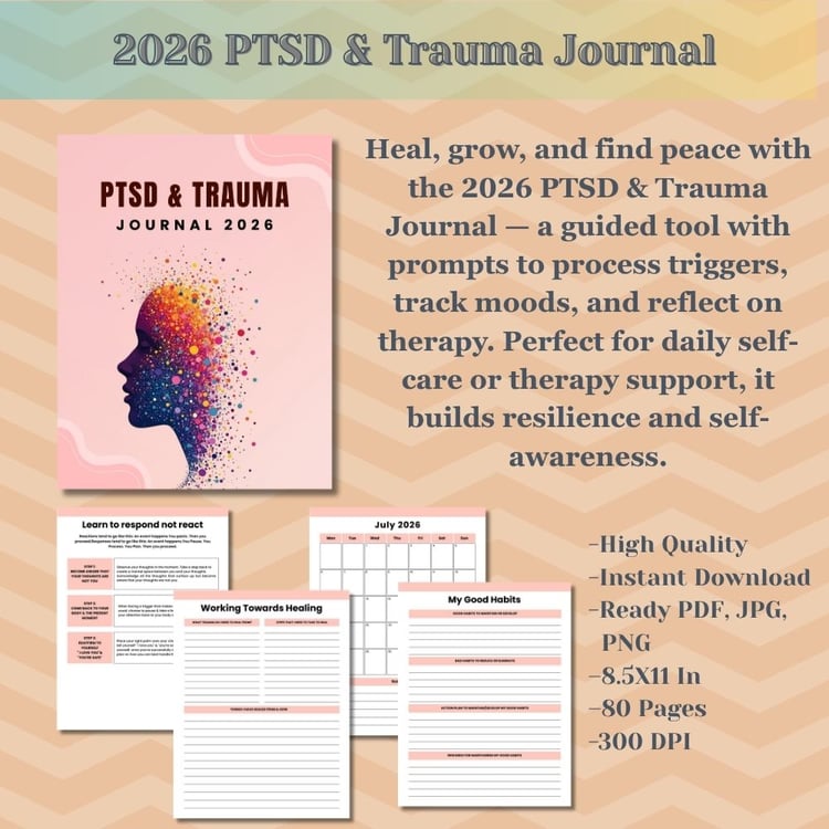 2026 PTSD and trauma journal 80-page guided healing printable PDF