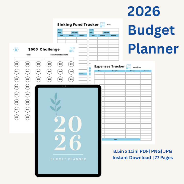 2026 budget planner printable 77 pages 8.5x11 instant download