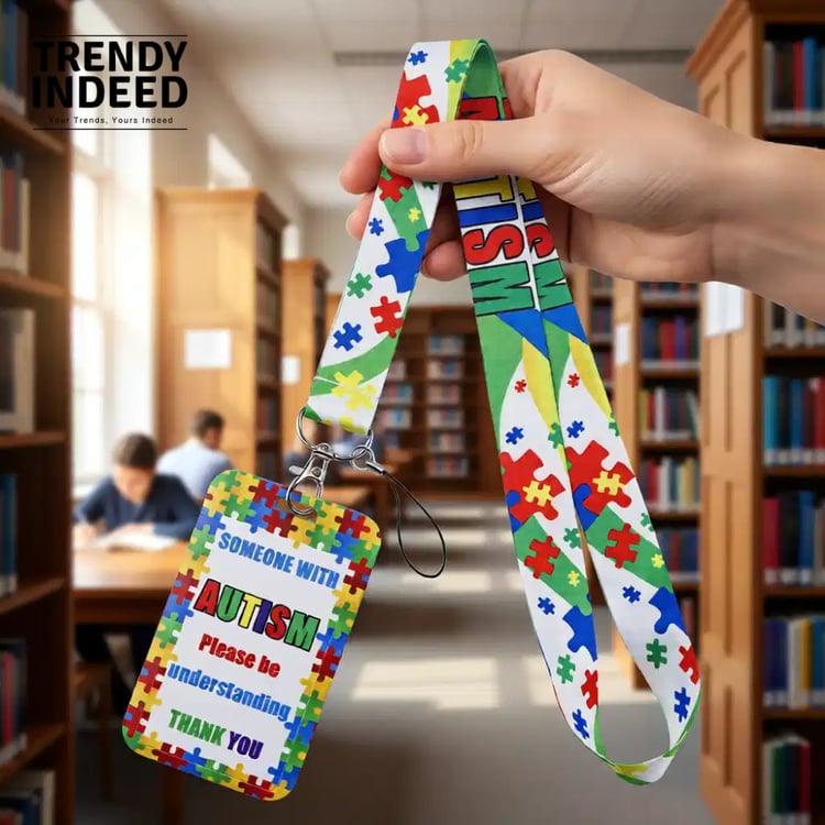 Work badge neck strap with autism awareness theme