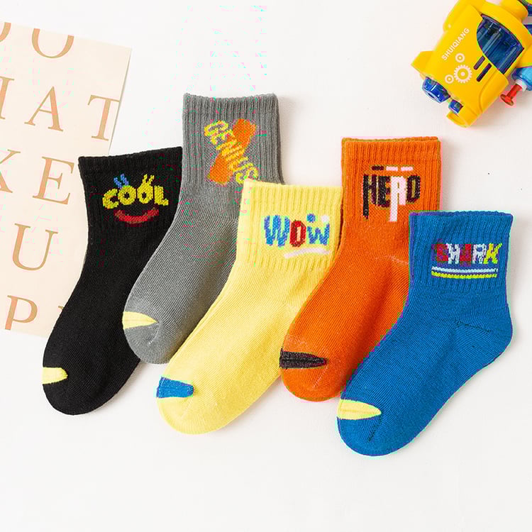 Smiley face and letter pattern mid-calf socks for children