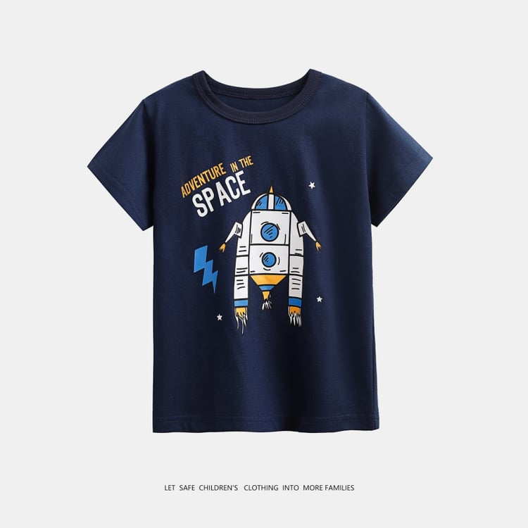 Boys summer cartoon rocket T-shirt round neck short sleeve