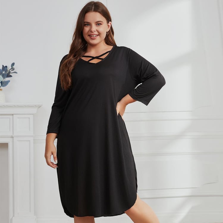 Elegant plus size loose long sleeve dress for women
