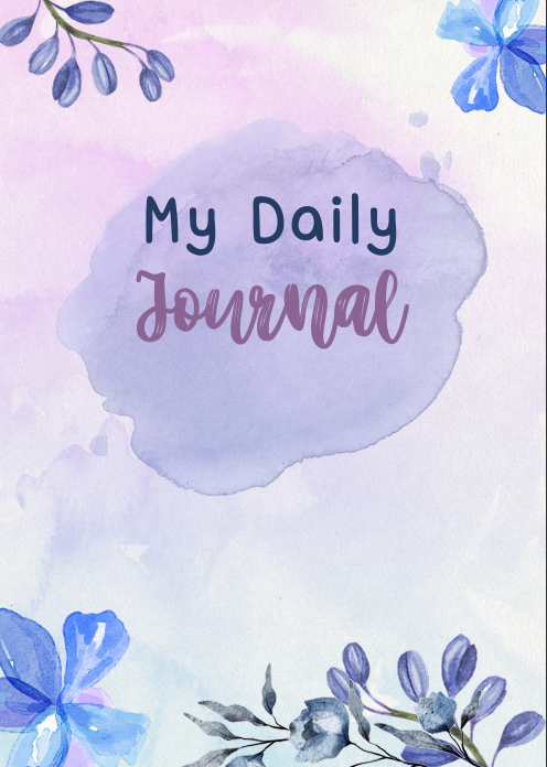 "Cover of My Daily Journal with soft blue and purple watercolor floral design – aesthetic printable daily planner with clean layout and dreamy flower illustrations."