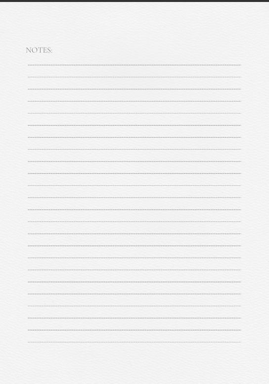 Notes page from white and gray minimalist daily planner with lined space for thoughts and reminders – simple and functional."