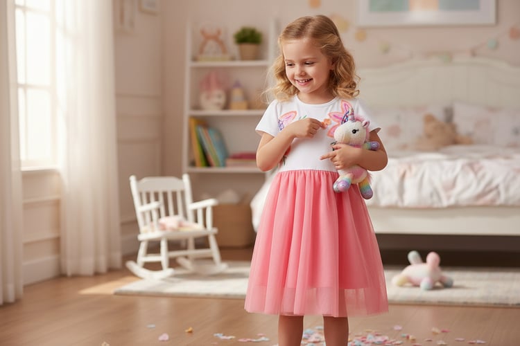 Princess mesh dress for girls with floral sequins and soft cotton inner