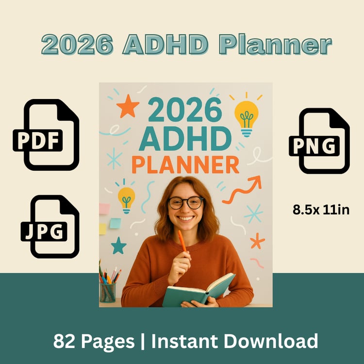 Focus and organization planner 2026 ADHD printable 8.5x11 inches