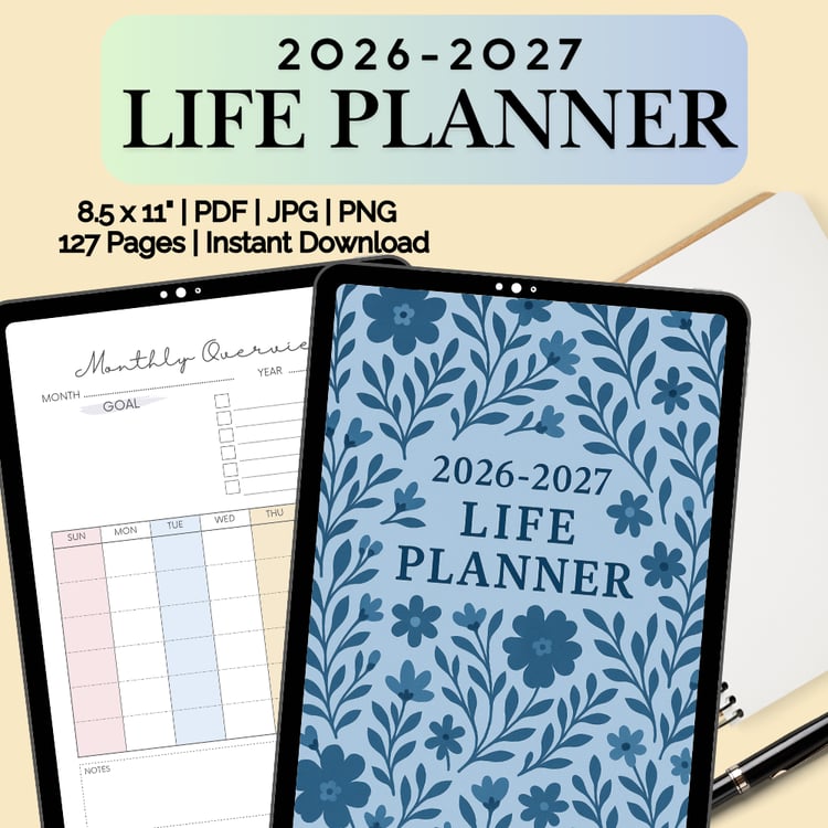 2026–2027 yearly planner with structured life management pages