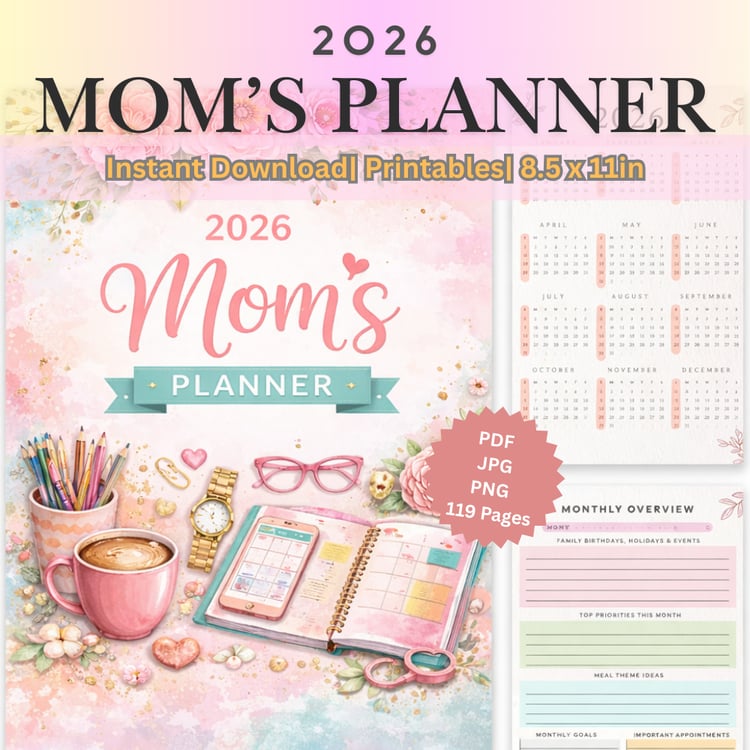 2026 Mom’s planner family schedule meal planning expense tracker