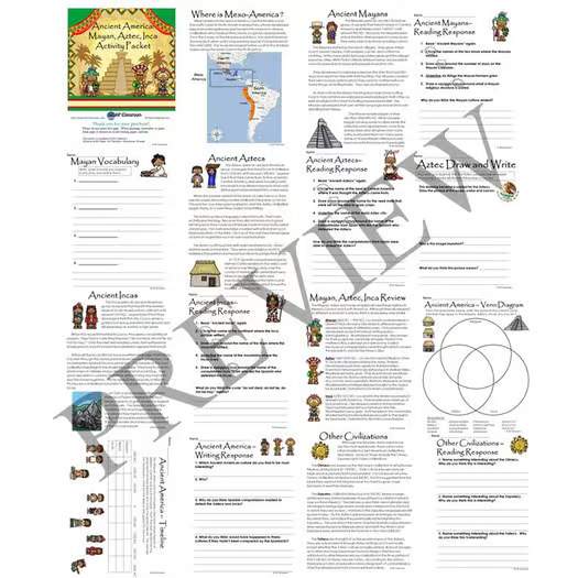 Ancient America and Mayan Aztec Inca Literacy and Math Activity Packet