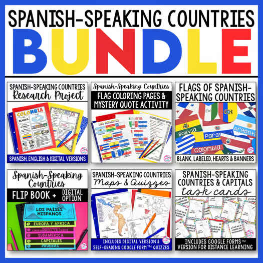 Spanish Speaking Countries BUNDLE Project Maps Flip Book Quizzes + DIGITAL