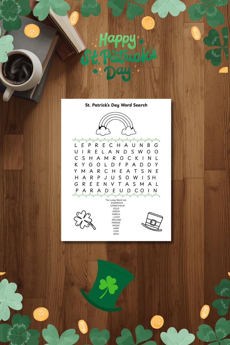 St Patrick’s Day word search printable puzzle Kids St Patrick’s Day activity worksheet Holiday word search with coloring pictures St Patrick’s Day puzzle answer key grid Printable March holiday activity for kids