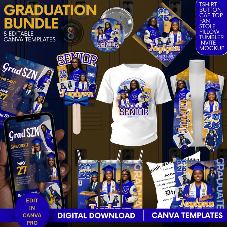 graduation bundle, class of 2026, senior 2026, graduation templates, canva graduation bundle, editable graduation, graduation shirt template, graduation stole template, graduation fan template, graduation invite template, grad party bundle, senior night b