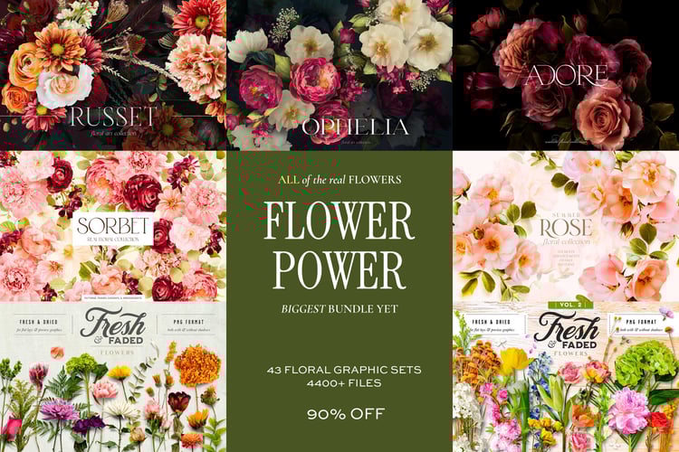 Multi colored digital floral graphics clip art