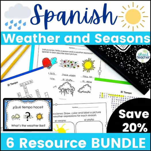 Spanish Weather Worksheets Games Quiz PowerPoint Vocabulary Lesson BUNDLE