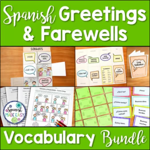 Saludos y Despedidas Spanish Greetings and Farewells Vocabulary Bundle
