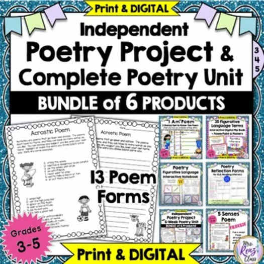 Poetry Writing Project and Poetry Unit Elementary Complete BUNDLE of 6 Products