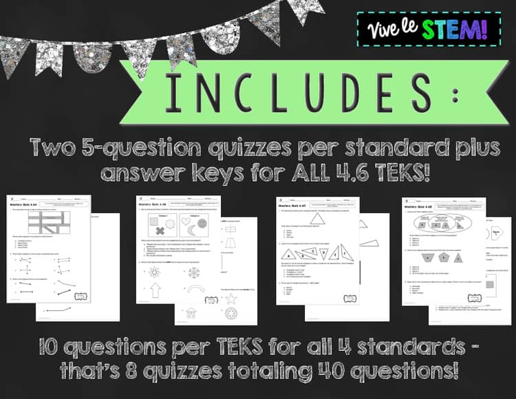 Geometry TEKS Mastery Quiz Computation BUNDLE! {TEKS 4.6A, 4.6B, 4.6C & 4.6D}