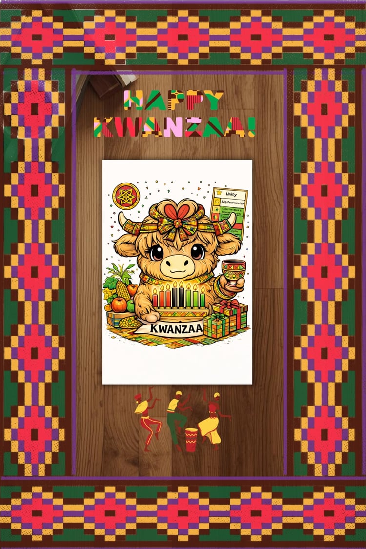 Bella Moo Kwanzaa Printable Wall Art | Cute Highland Cow Holiday Decor for Kids