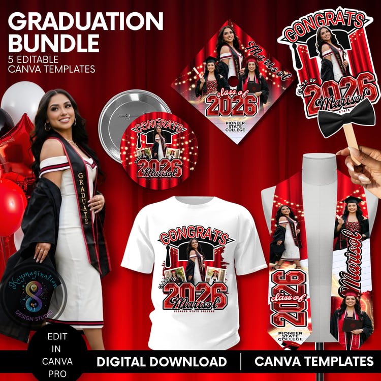 graduation bundle, class of 2026, senior 2026, canva templates, graduation templates, editable graduation, graduation shirt template, graduation stole template, graduation fan template, graduation button, cap topper template, grad party decor, senior nigh
