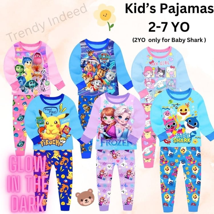 Adorable kids pajamas set for ages 2 to 7 cartoon inspired sleepwear